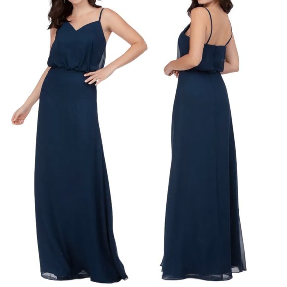 Abby Paris by Lucci Lu Blouson Chiffon Maxi Gown Bridesmaid Dress 93062 in Navy - Picture 1 of 17